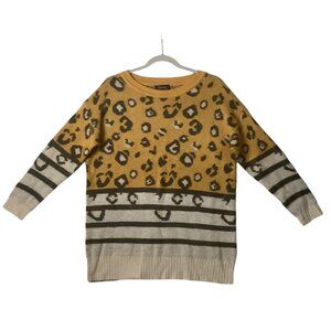 Sleek by R7 Leopard Animal Print Striped Sweater Women Medium Knit